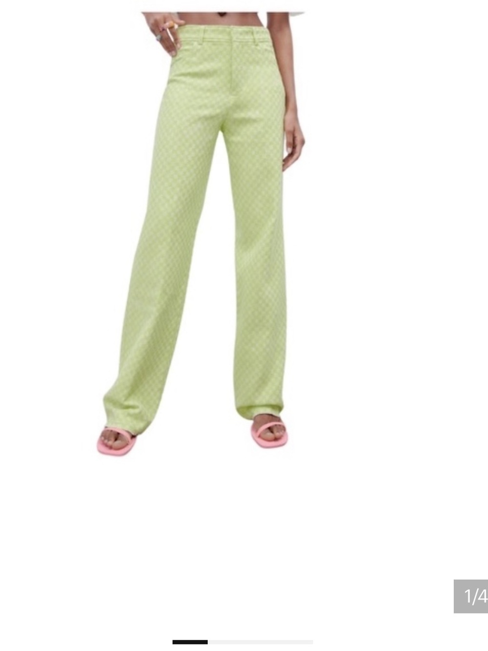 Zara Light Green Straight-Leg Textured Pants